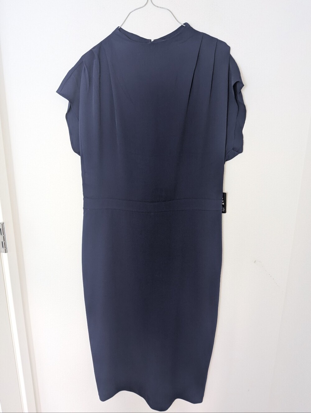 NWT Express Blue Mock Neck Midi Dress Gap Sleeve Cocktail Wedding Sheath Size L